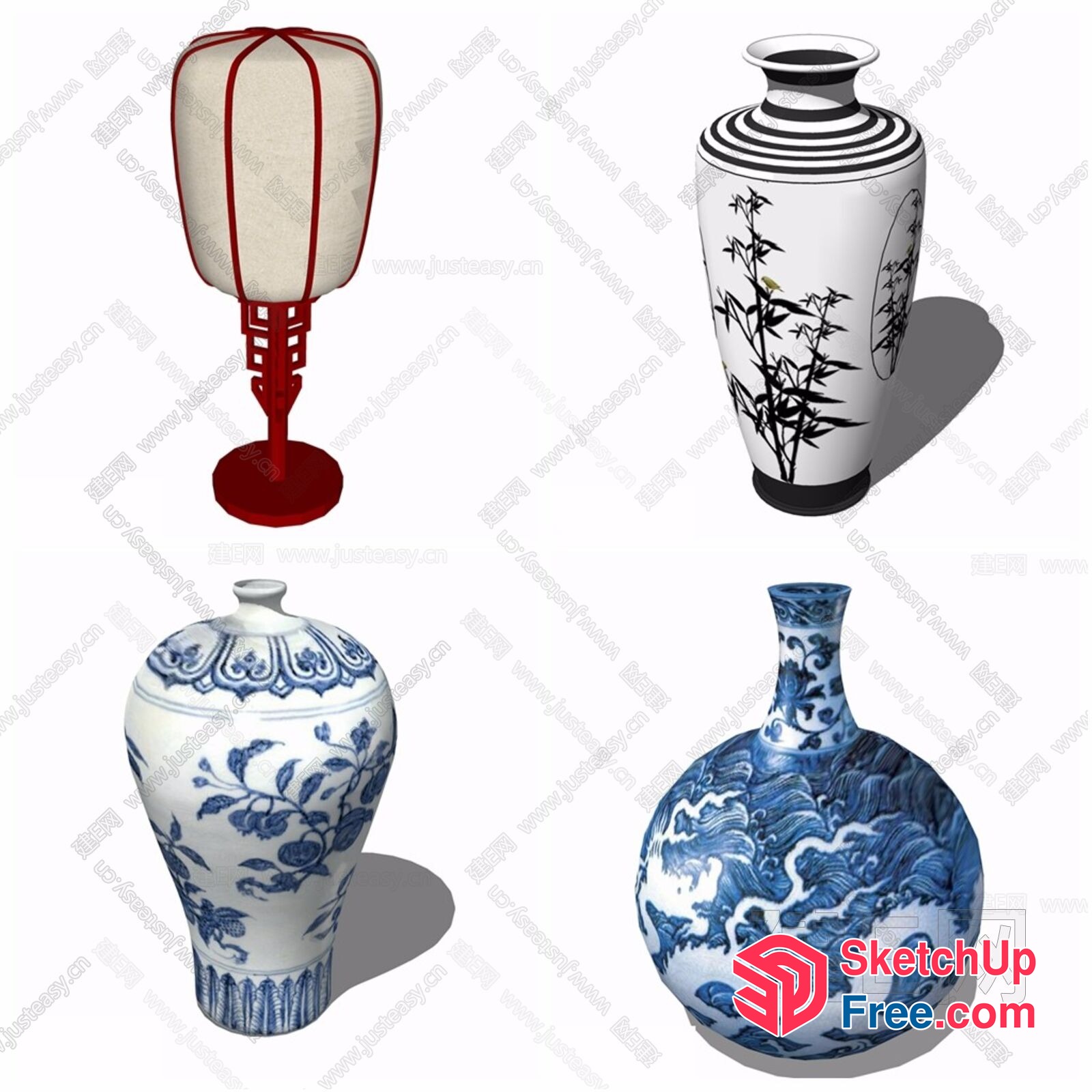 Asian-Inspired Decorative Vases 3D SketchUp File