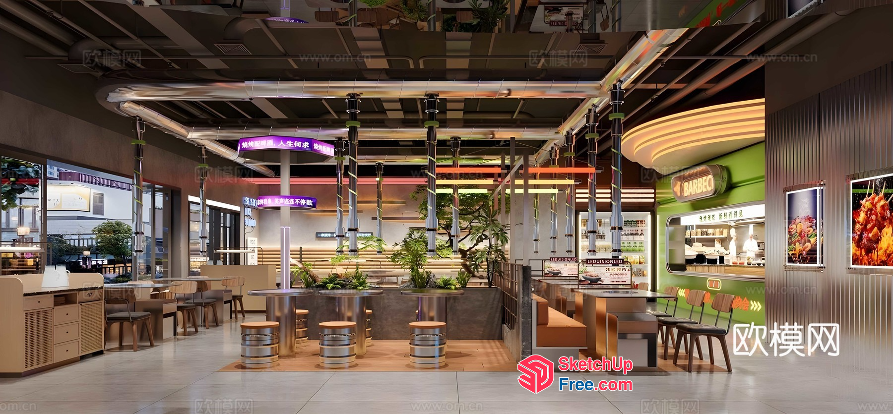 Modern Industrial-Style Commercial Street 3D SketchUp File