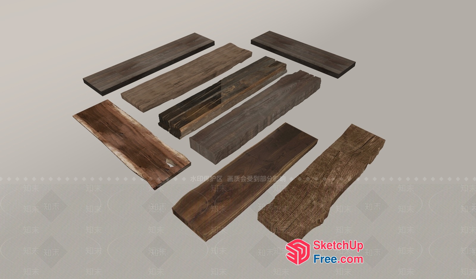 Set Of Dark Wood Planks 3D SketchUp File