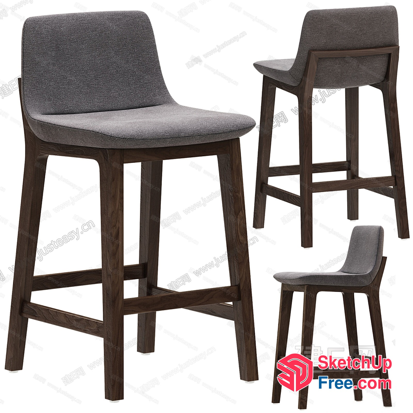 Modern Grey Stool With Wooden Legs 3D SketchUp File