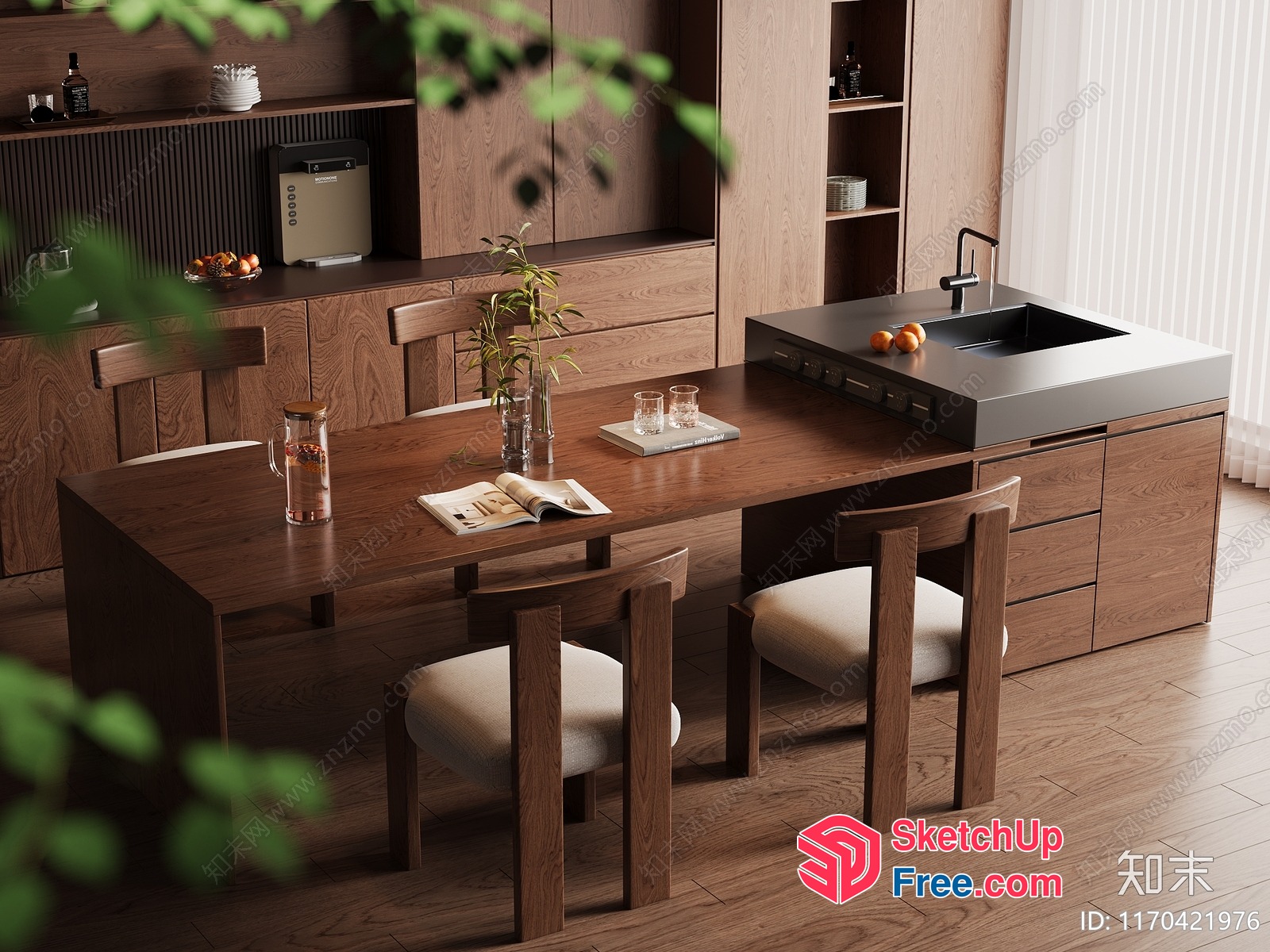 Modern Kitchen Interior With Dining Table And Chairs 3D SketchUp File