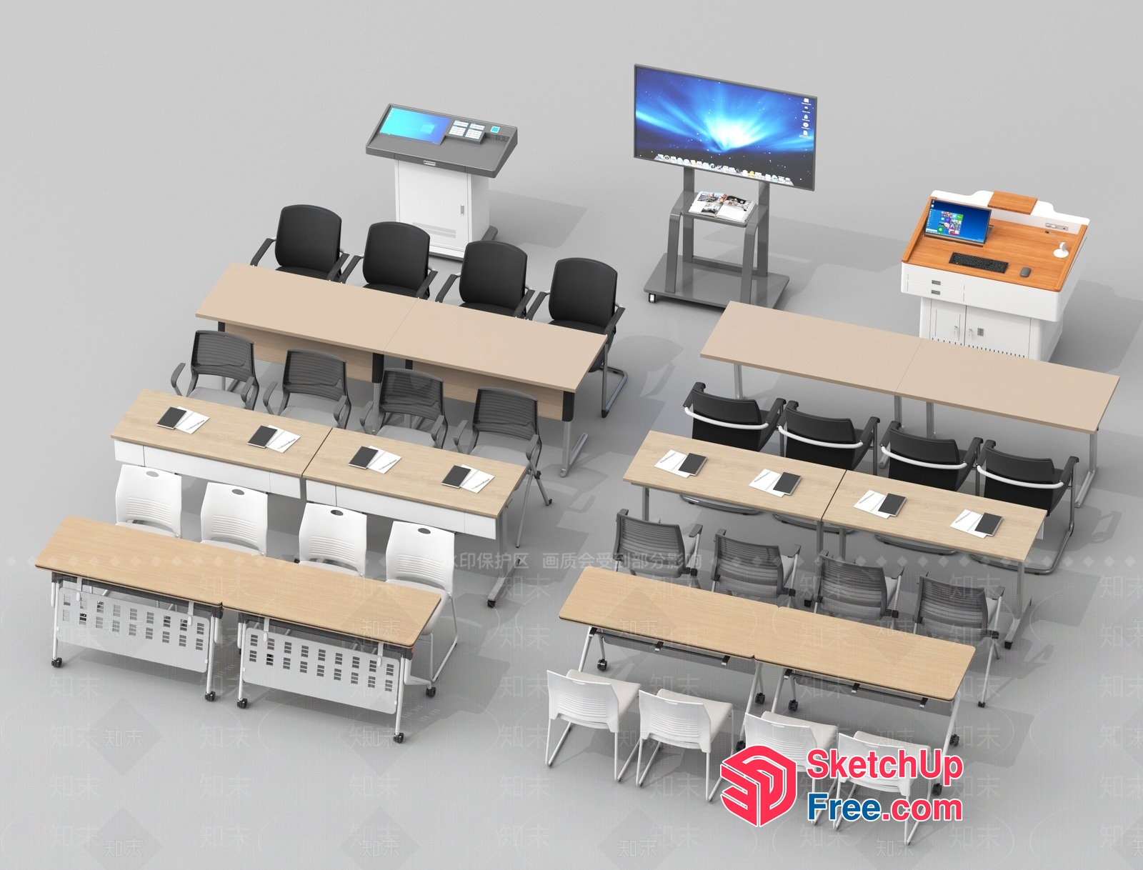 Modern Conference Room With Multimedia And Comfortable Seating 3D SketchUp File