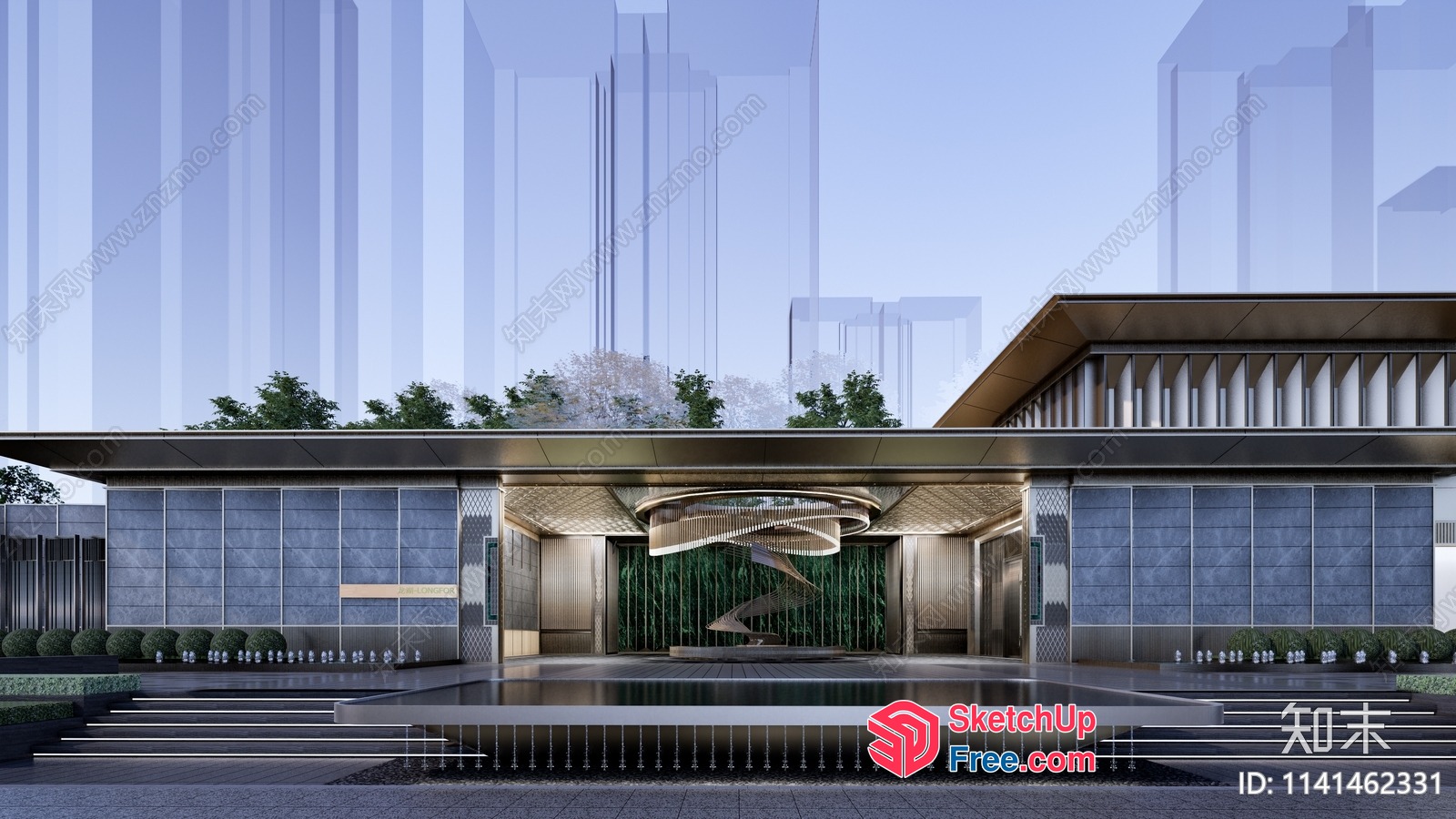 Modern Building Exterior With Staircase And Greenery 3D SketchUp File