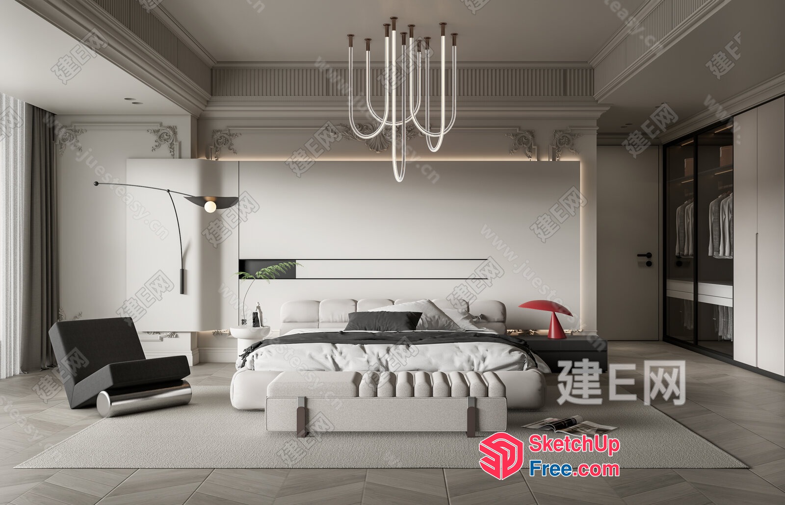 Modern Minimalist Bedroom With Sleek Furniture And Lighting 3D SketchUp File