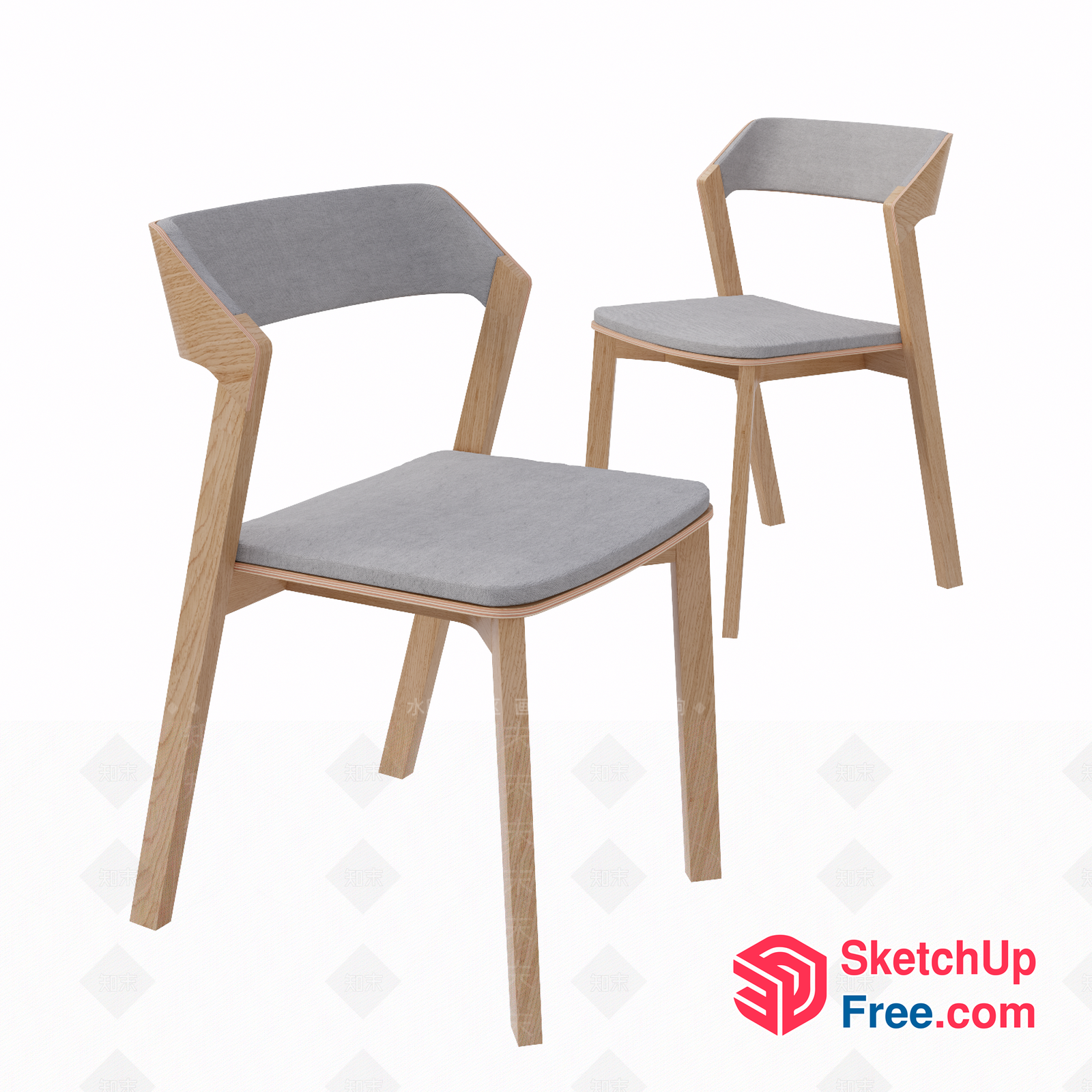 Modern Minimalist Light Wood Dining Chairs With Grey Cushions 3D SketchUp File