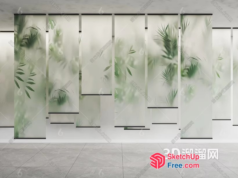 Sliding Glass Partition Screen With Plants 3D SketchUp File