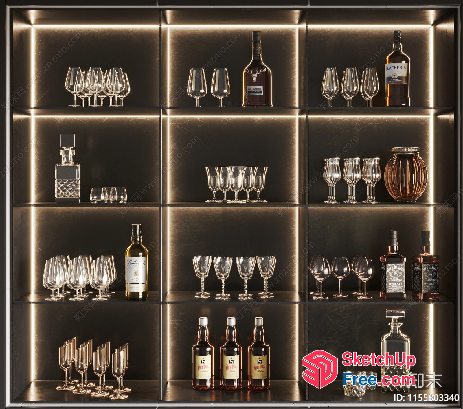 Luxurious Modern Bar Cabinet With Led Lighting 3D SketchUp File