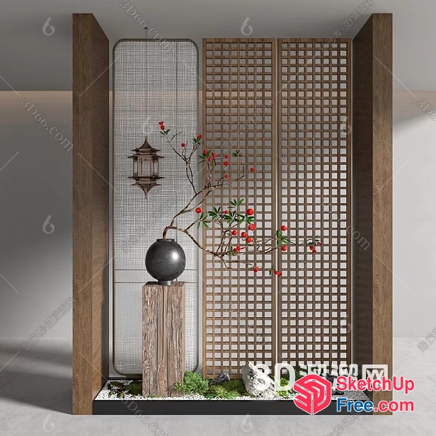 Japanese Style Interior Decor With Traditional Elements 3D SketchUp File