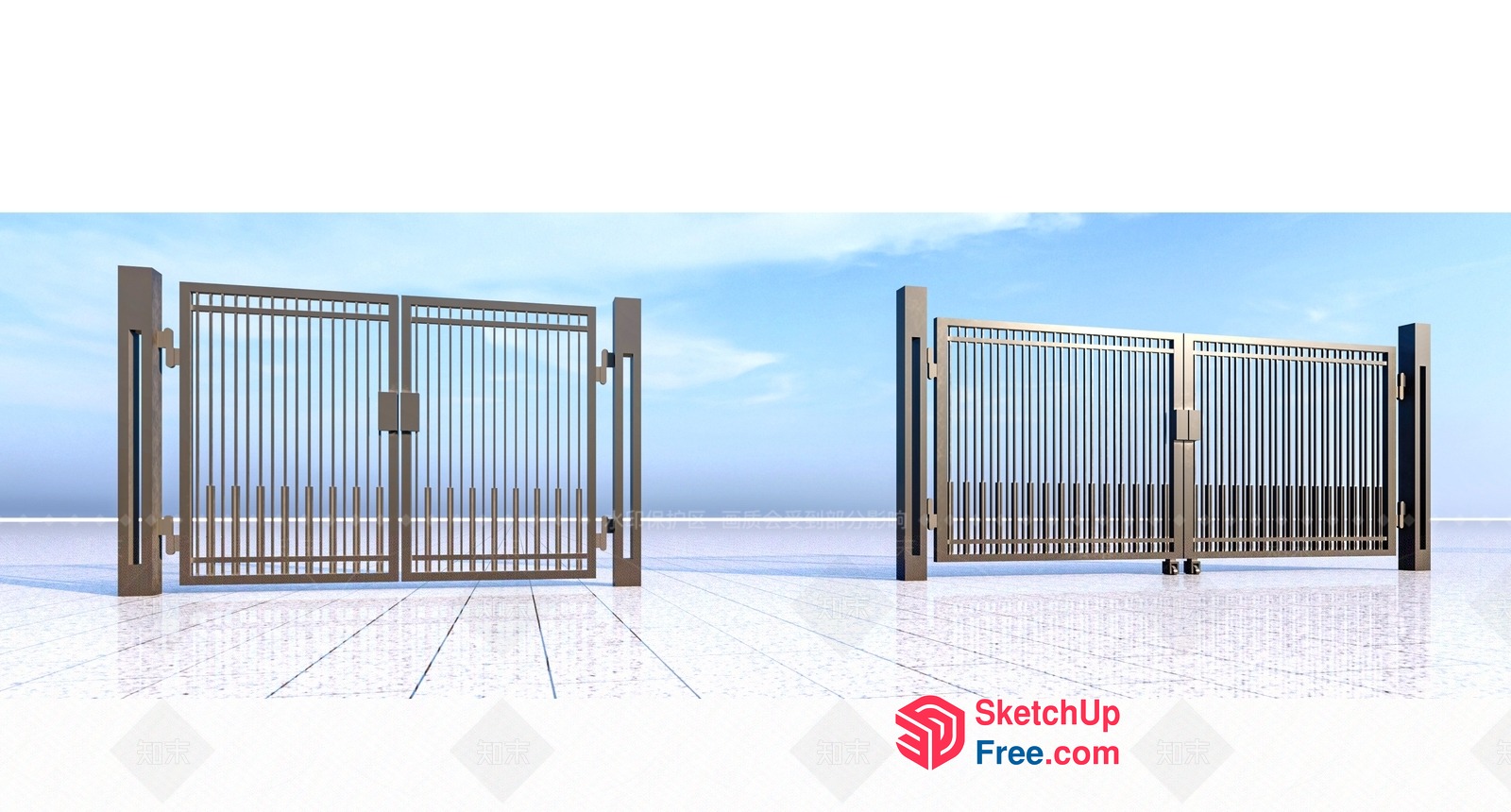 Outdoor Gate With Metal Frame And Vertical Bars 3D SketchUp File