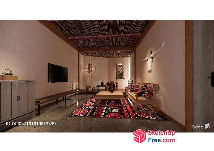 Asian-Inspired Living Room With Traditional Decor 3D SketchUp File