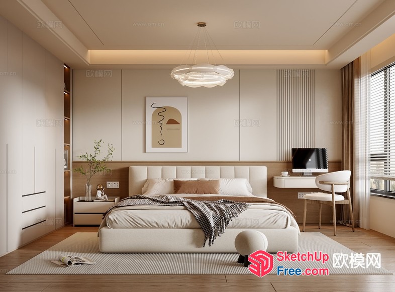 Modern Minimalist Bedroom Interior With Creamy Style And Natural Light 3D SketchUp File