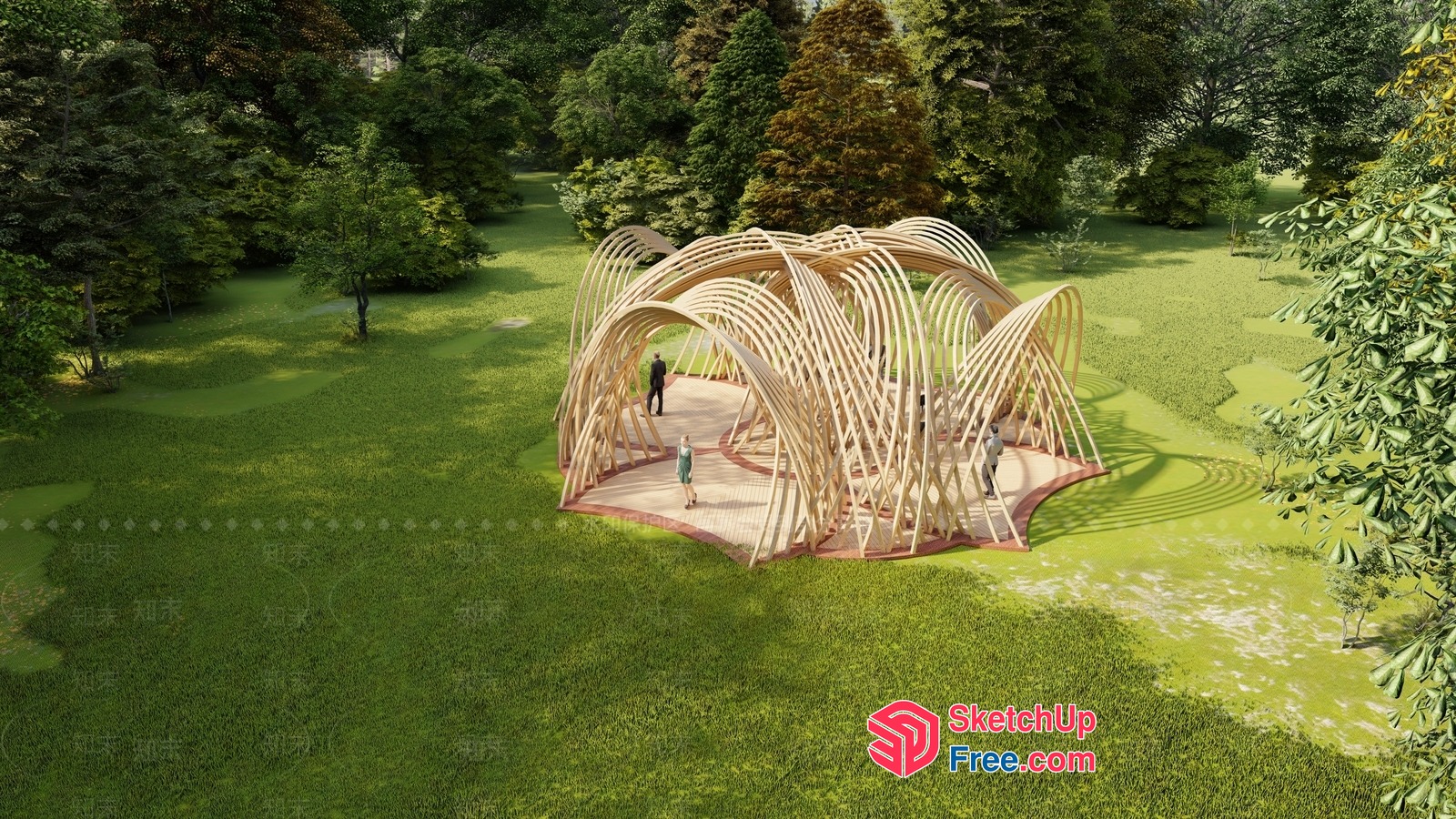Modern Wooden Pavilion Structure 3D SketchUp File