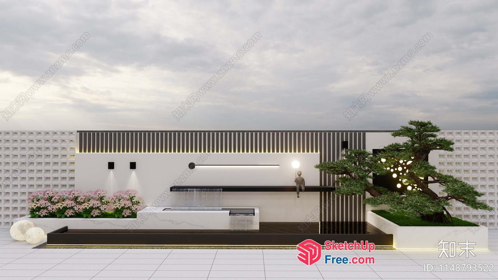 Modern Minimalist Japanese-Inspired Outdoor Decor 3D SketchUp File