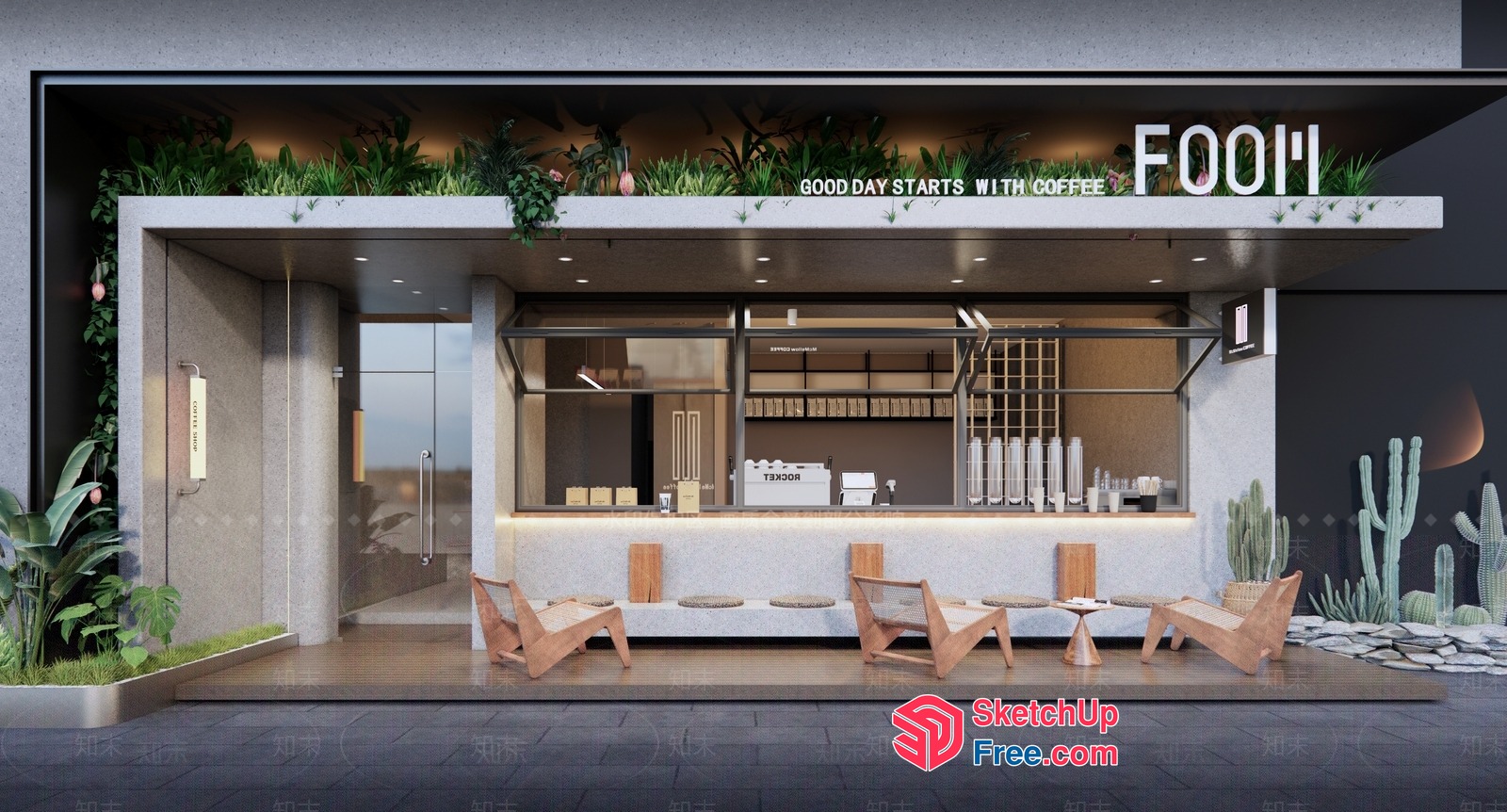 Modern Minimalist Coffee Shop Interior 3D SketchUp File