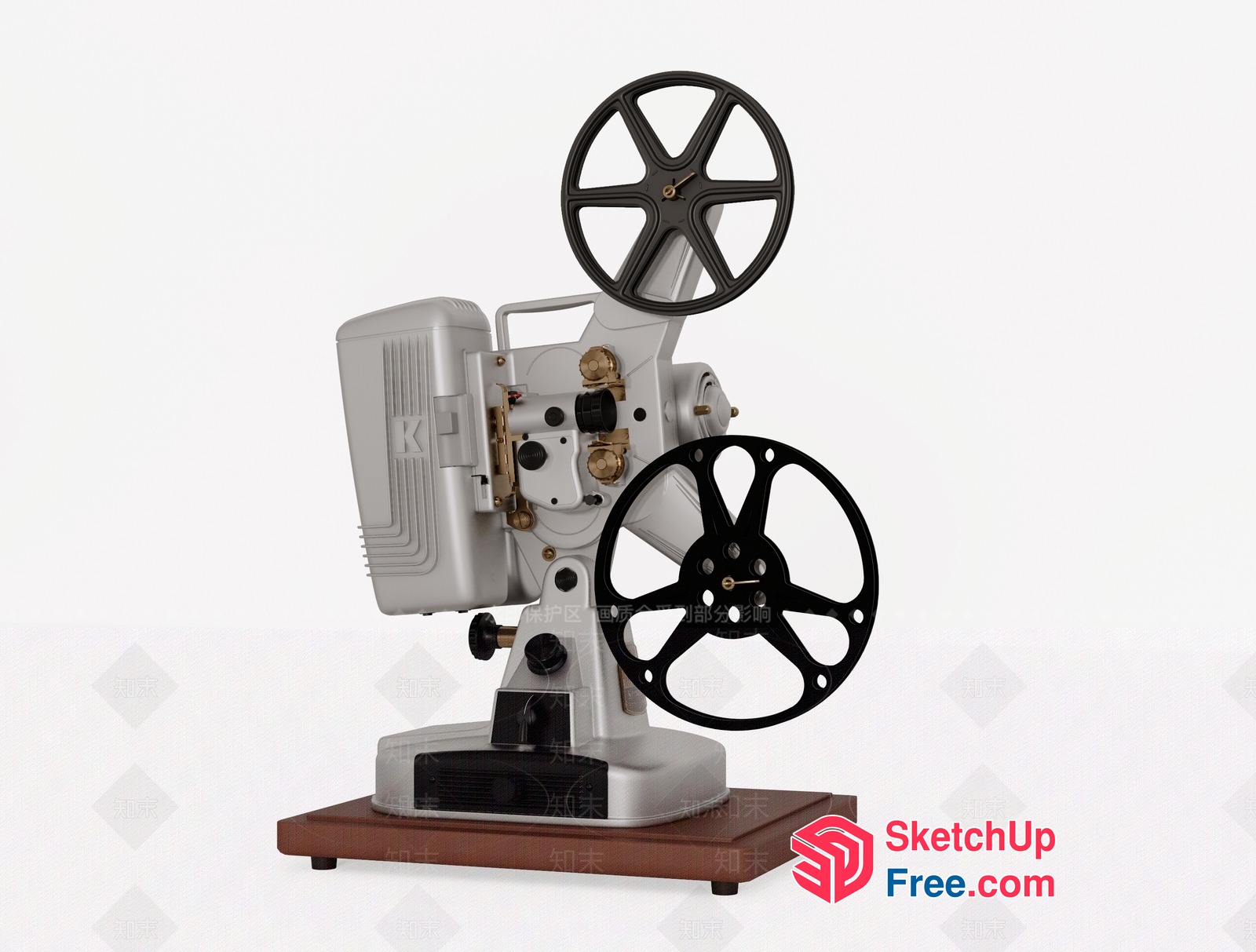 Old-Fashioned Film Projector On Wooden Base 3D SketchUp File