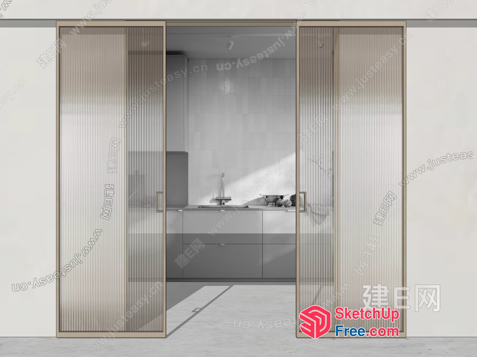 Modern Glass Doorway To Sleek Kitchen Interior 3D SketchUp File