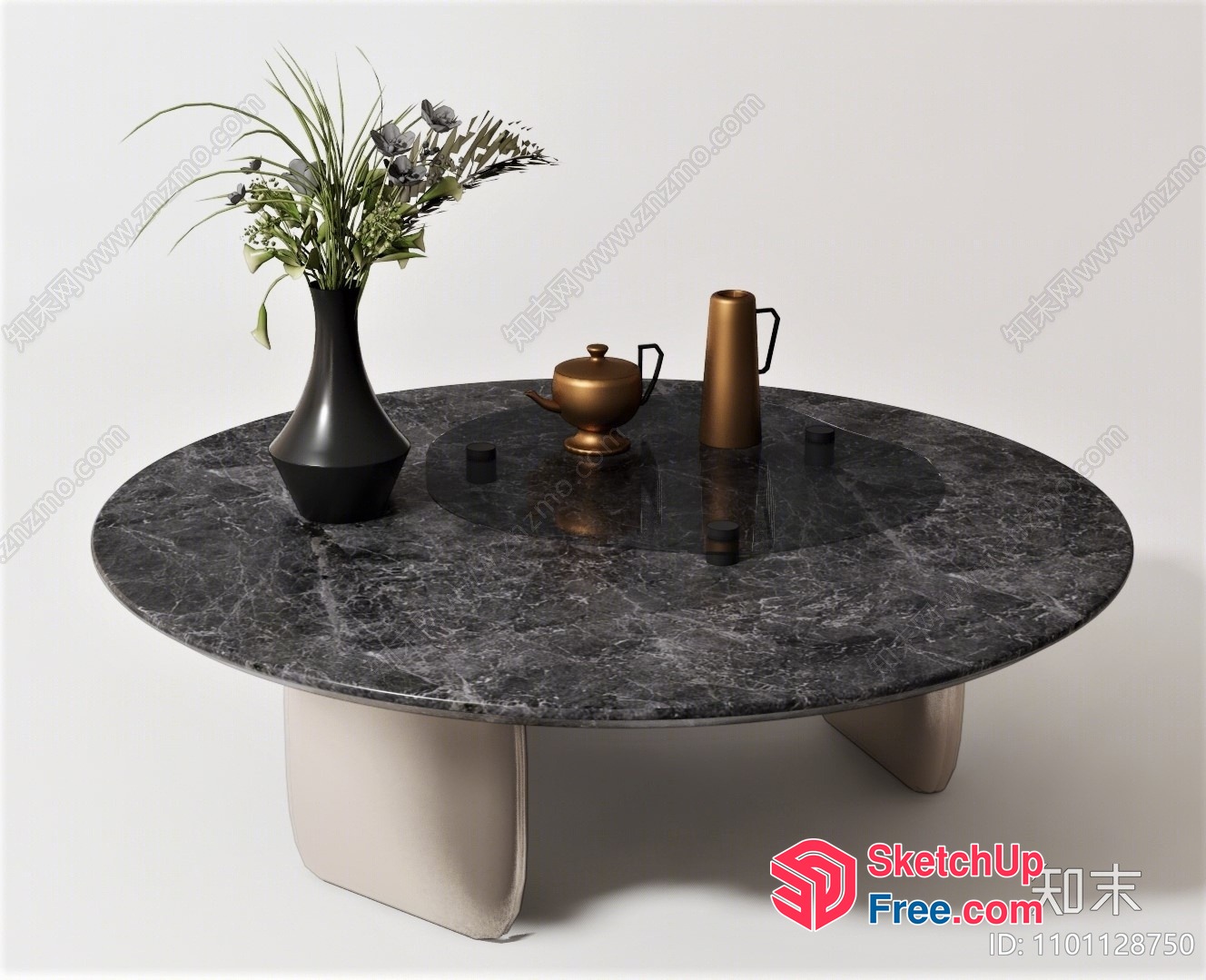 Modern Dark Marble Coffee Table With Elegant Accessories 3D SketchUp File