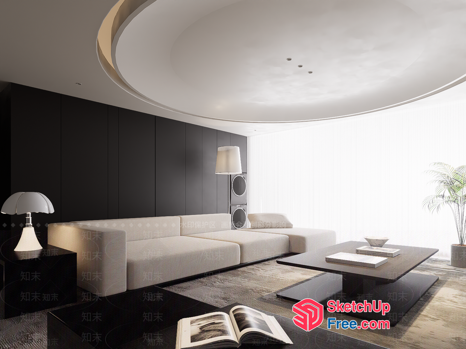 Modern Living Room With Curved Ceiling And Sleek Furniture 3D SketchUp File