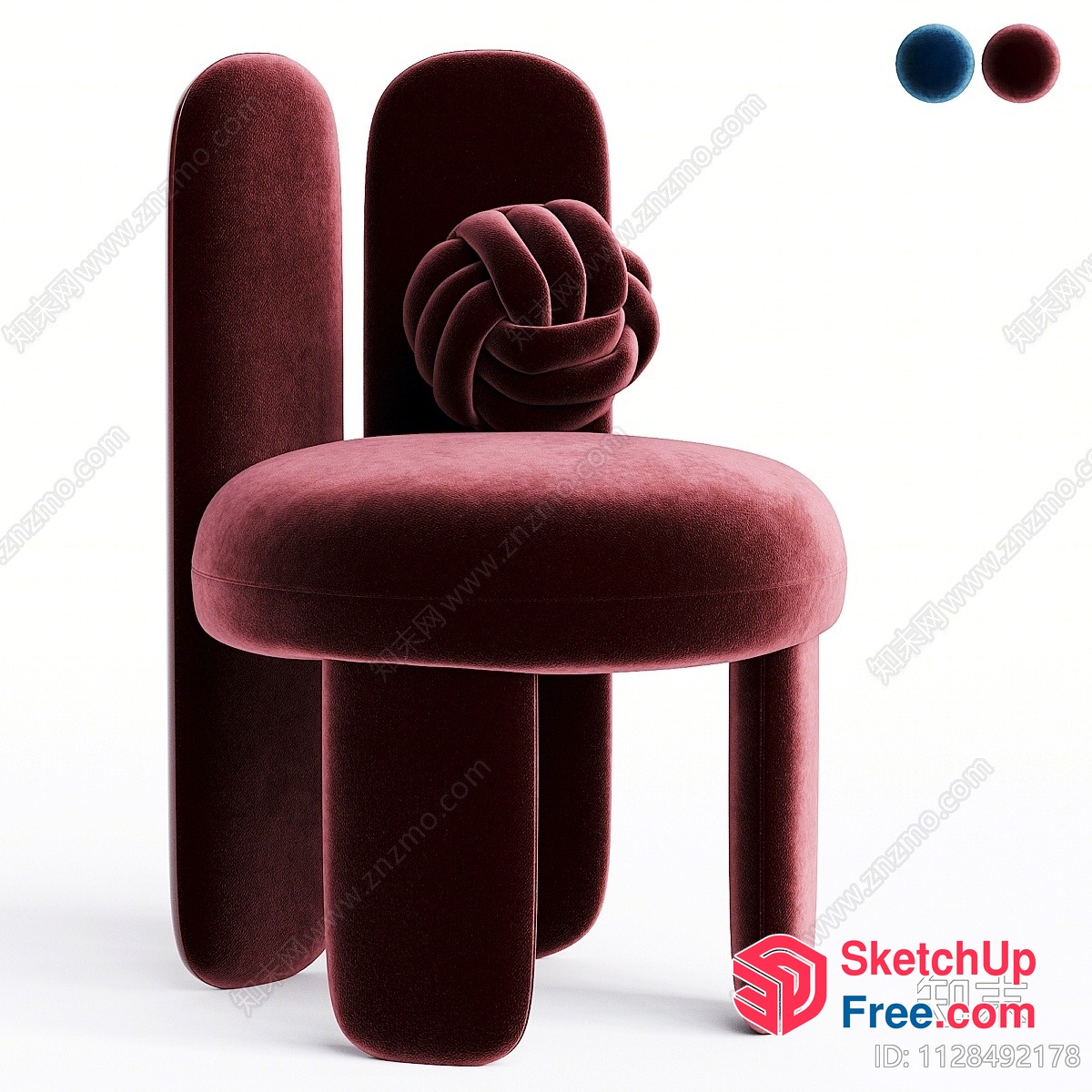Modern Velvet Chair With Intricate Design 3D SketchUp File