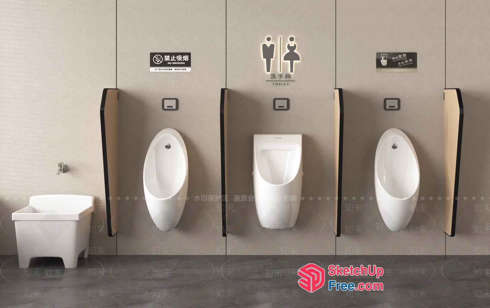 Modern Public Restroom Urinals And Toilet Facilities 3D SketchUp File