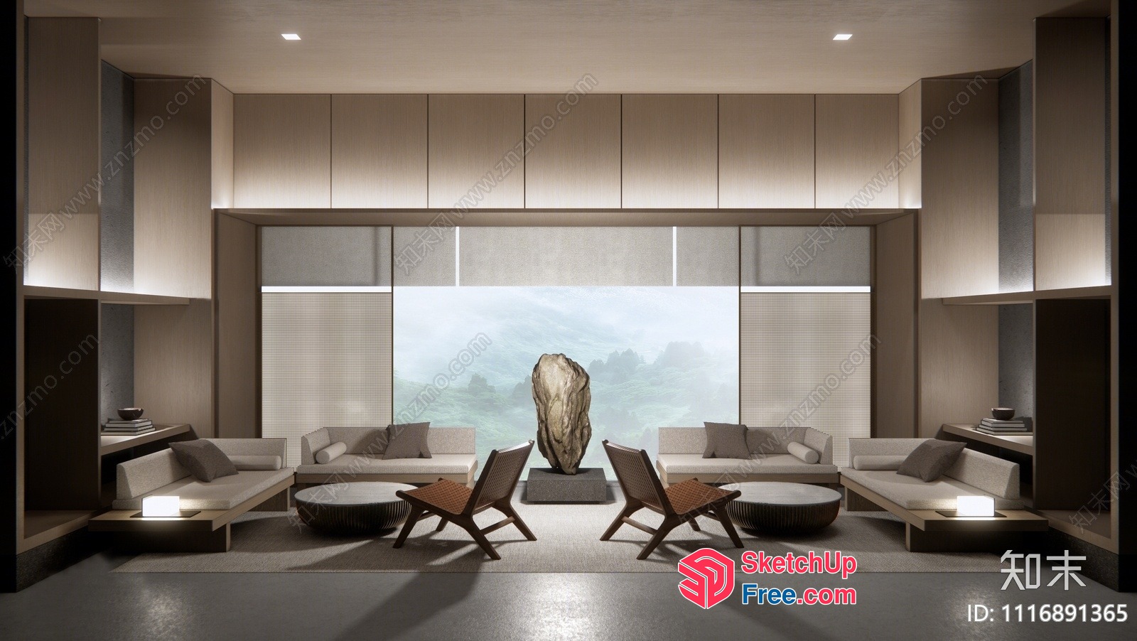 Modern Minimalist Living Room With Natural Elements 3D SketchUp File