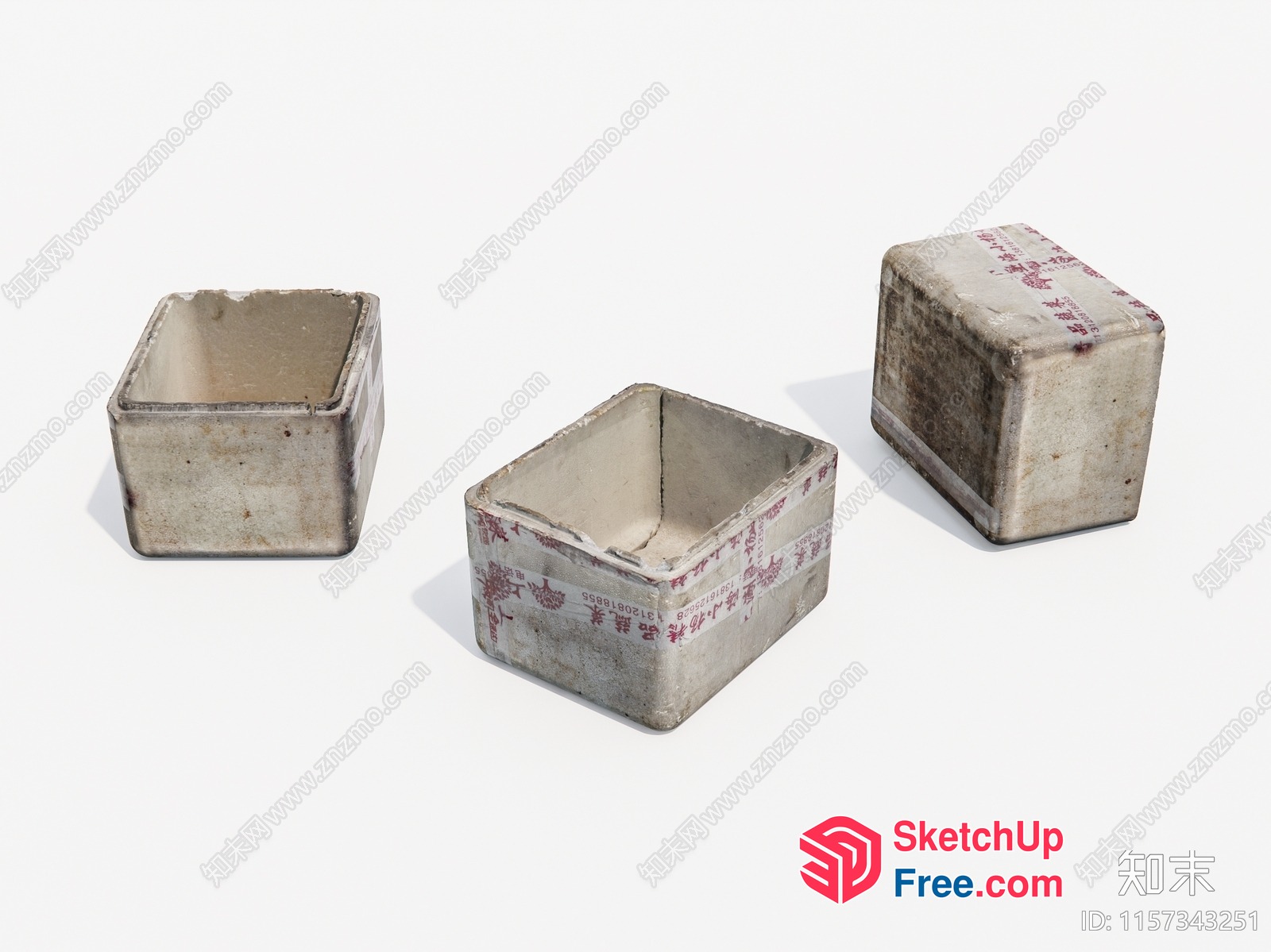 Three Old Square Boxes On A Plain Background 3D SketchUp File