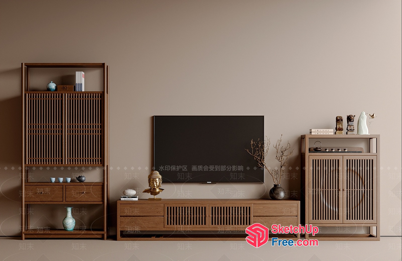 Modern Japanese-Inspired Living Room Decor 3D SketchUp File