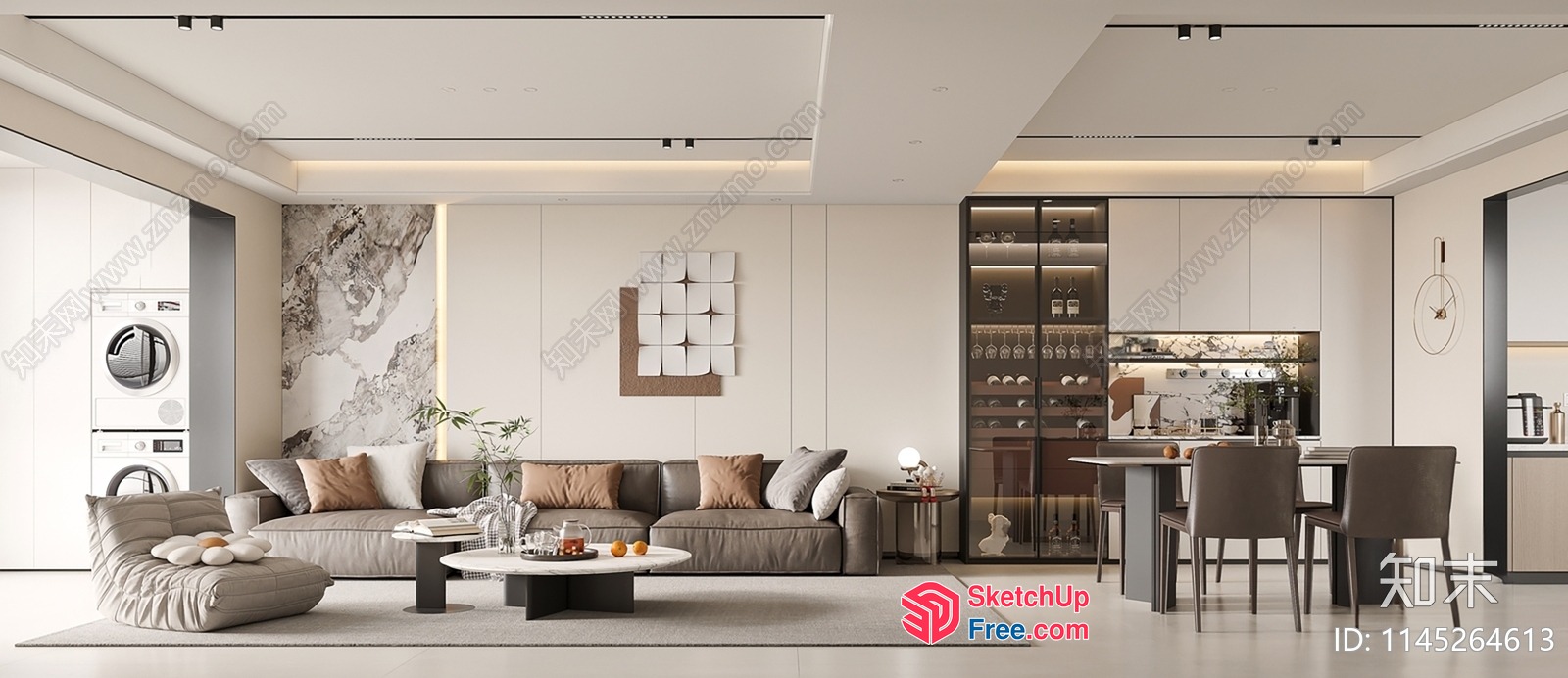 Modern Living Room With Sleek Furniture And Neutral Color Scheme 3D SketchUp File