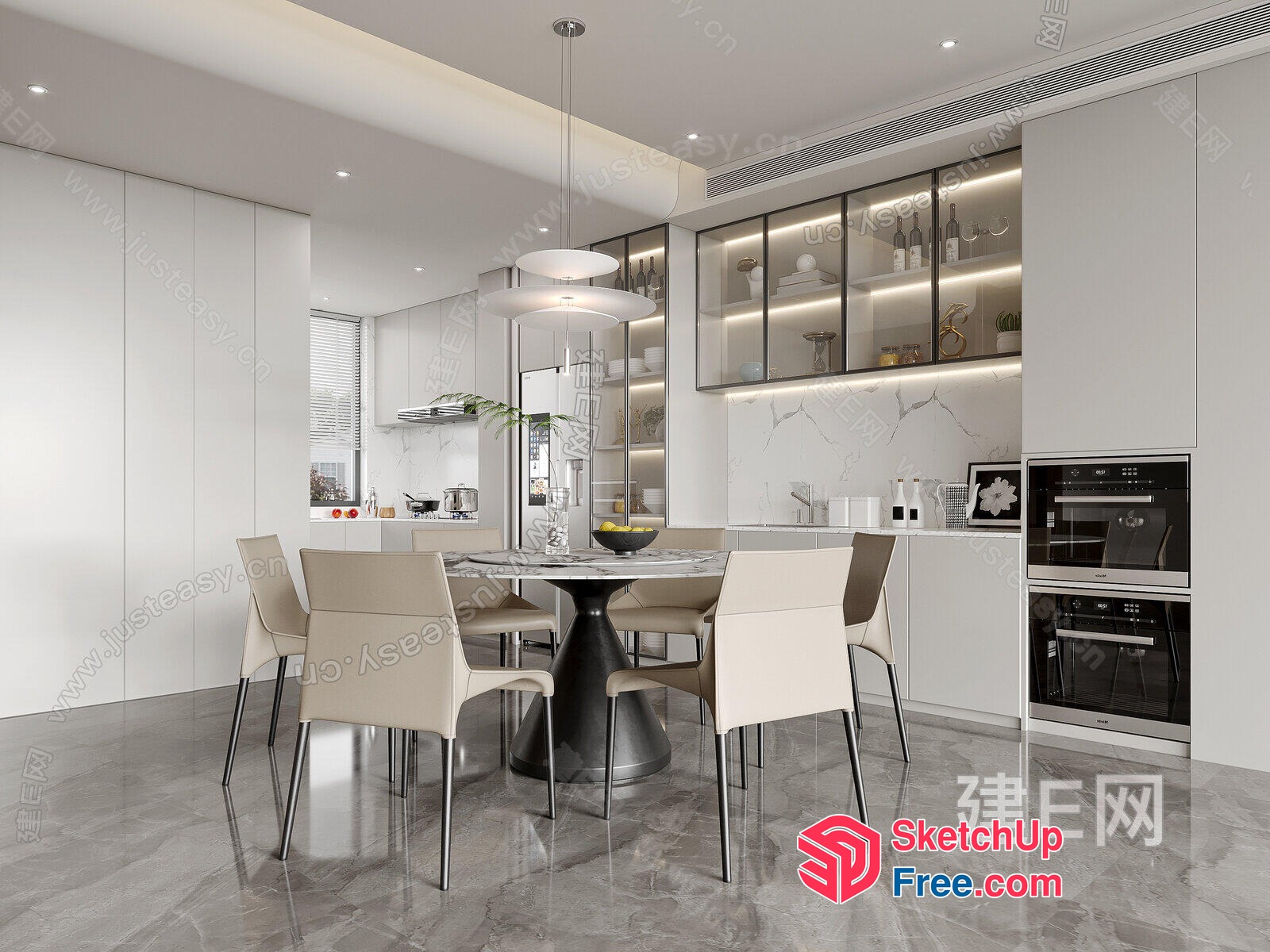 Sleek And Modern Kitchen And Dining Area 3D SketchUp File