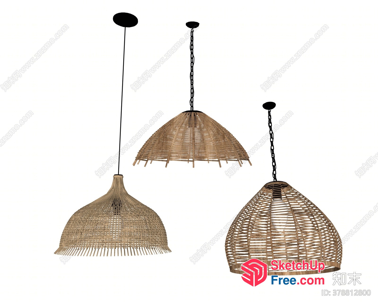 Woven Rattan Pendant Lighting Fixtures 3D SketchUp File
