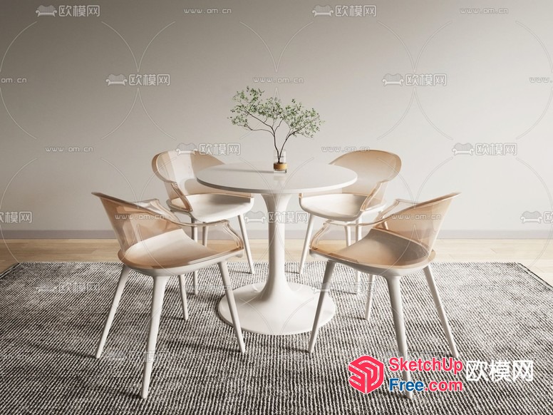 Modern Minimalist Dining Room With White Table And Chairs 3D SketchUp File