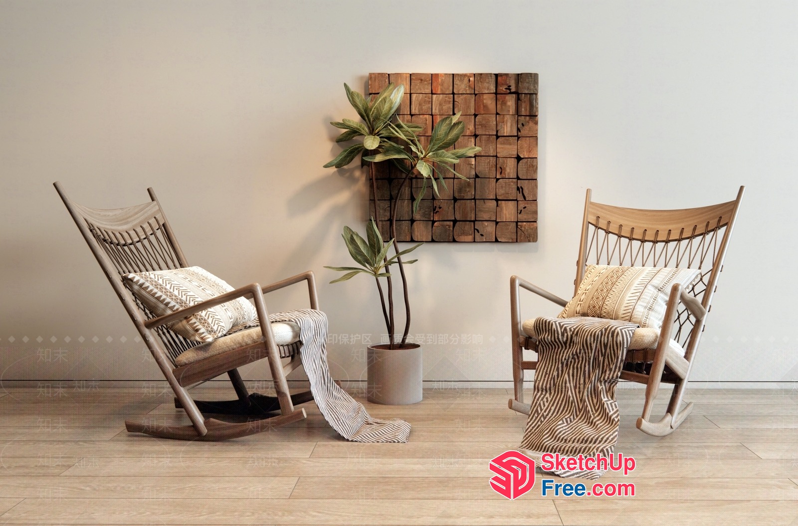 Elegant Natural Wood Rocking Chairs For Relaxation 3D SketchUp File