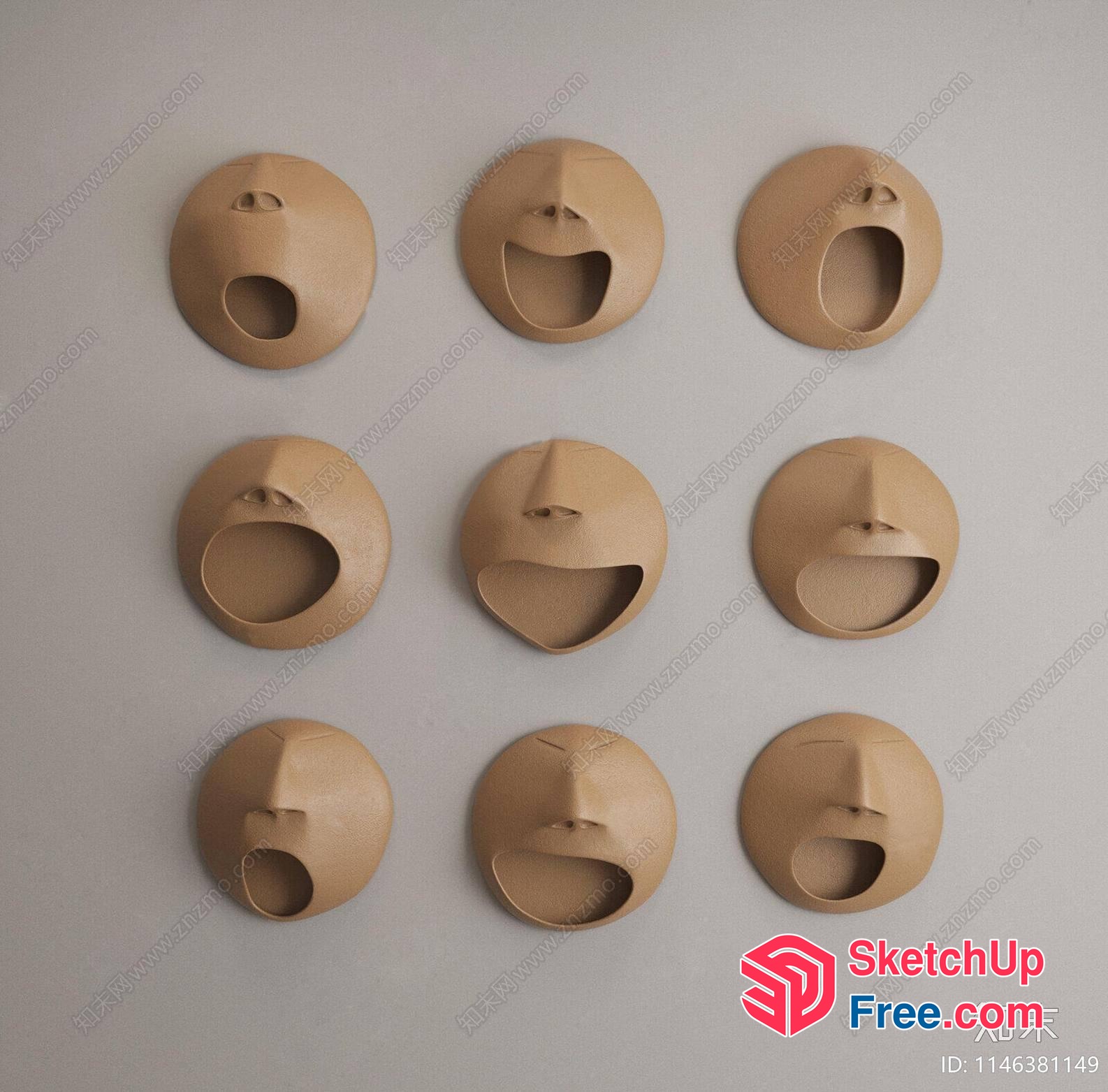 3D Wall Decorations Of Facial Expressions 3D SketchUp File