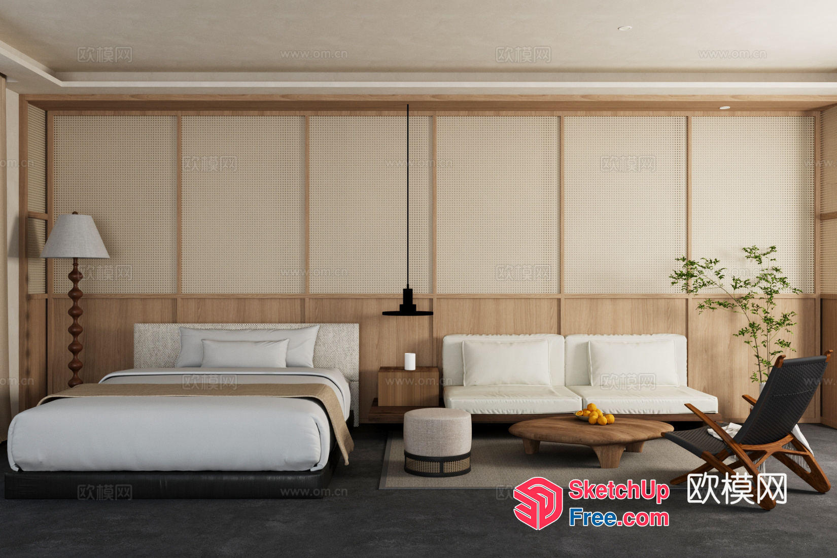 Elegant Modern Bedroom And Living Room Interior 3D SketchUp File