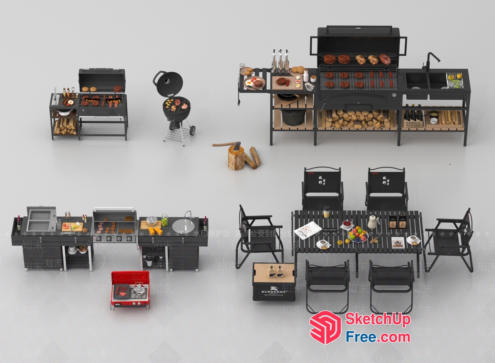Outdoor Barbecue And Dining Set 3D SketchUp File