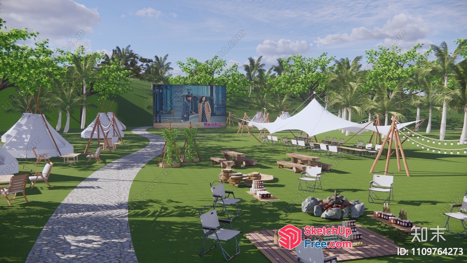 Outdoor Movie Theater And Picnic Area 3D SketchUp File