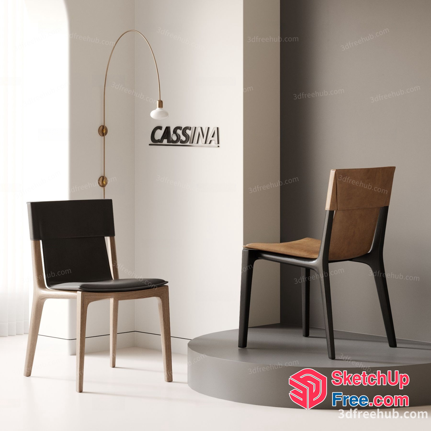 Two Chairs And A Lamp In A Minimalist Room 3D SketchUp File