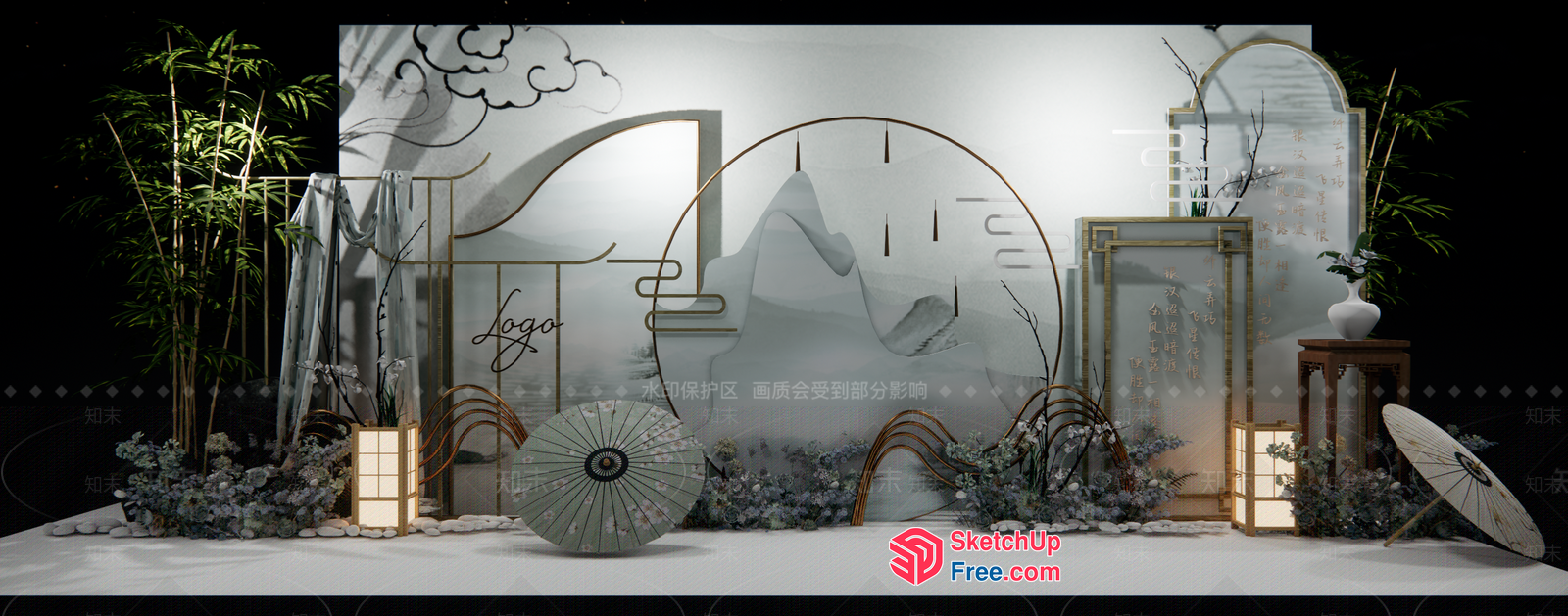 Asian-Inspired Decorative Stage 3D SketchUp File