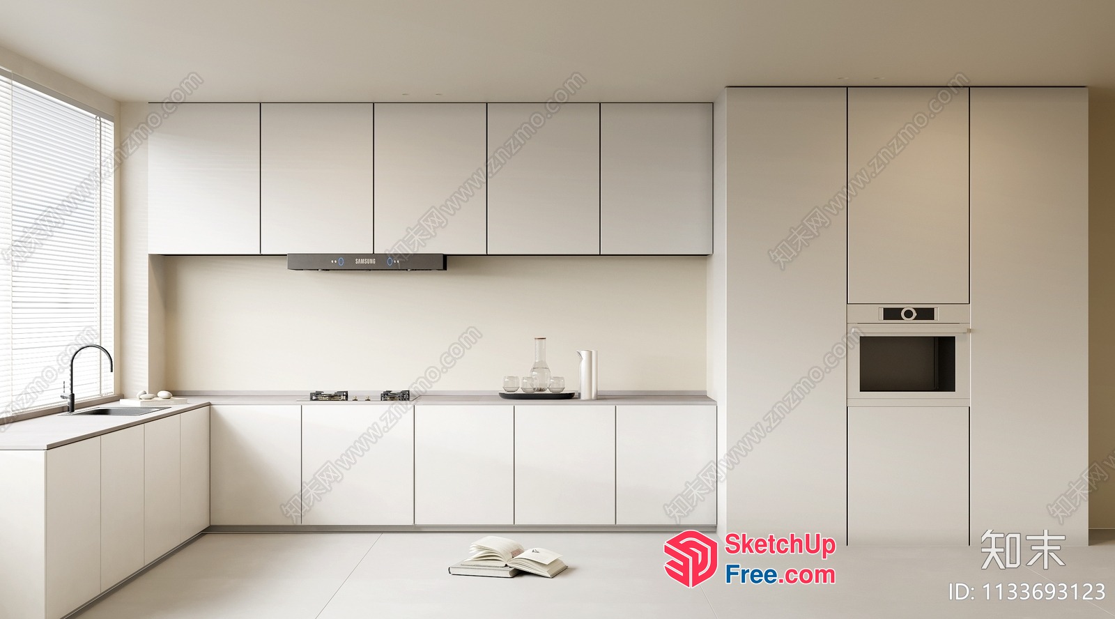 Modern Minimalist White Kitchen With Sleek Appliances 3D SketchUp File