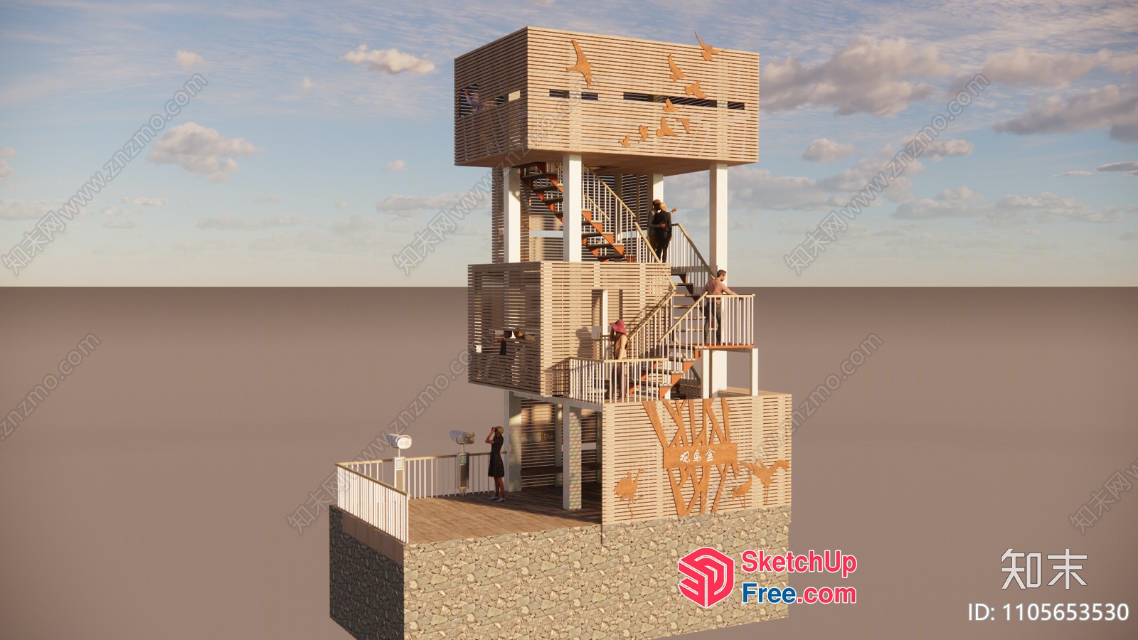 Elevated Observation Deck With Staircase And Balconies 3D SketchUp File