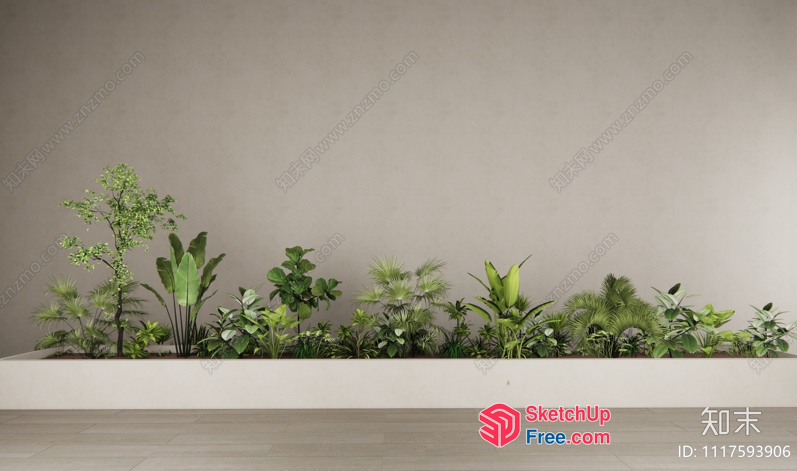 Greenery In A Long White Planter 3D SketchUp File