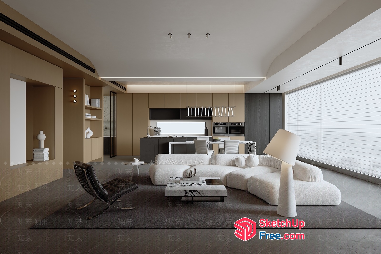Modern Minimalist Living Room With White Sofa And Coffee Table 3D SketchUp File