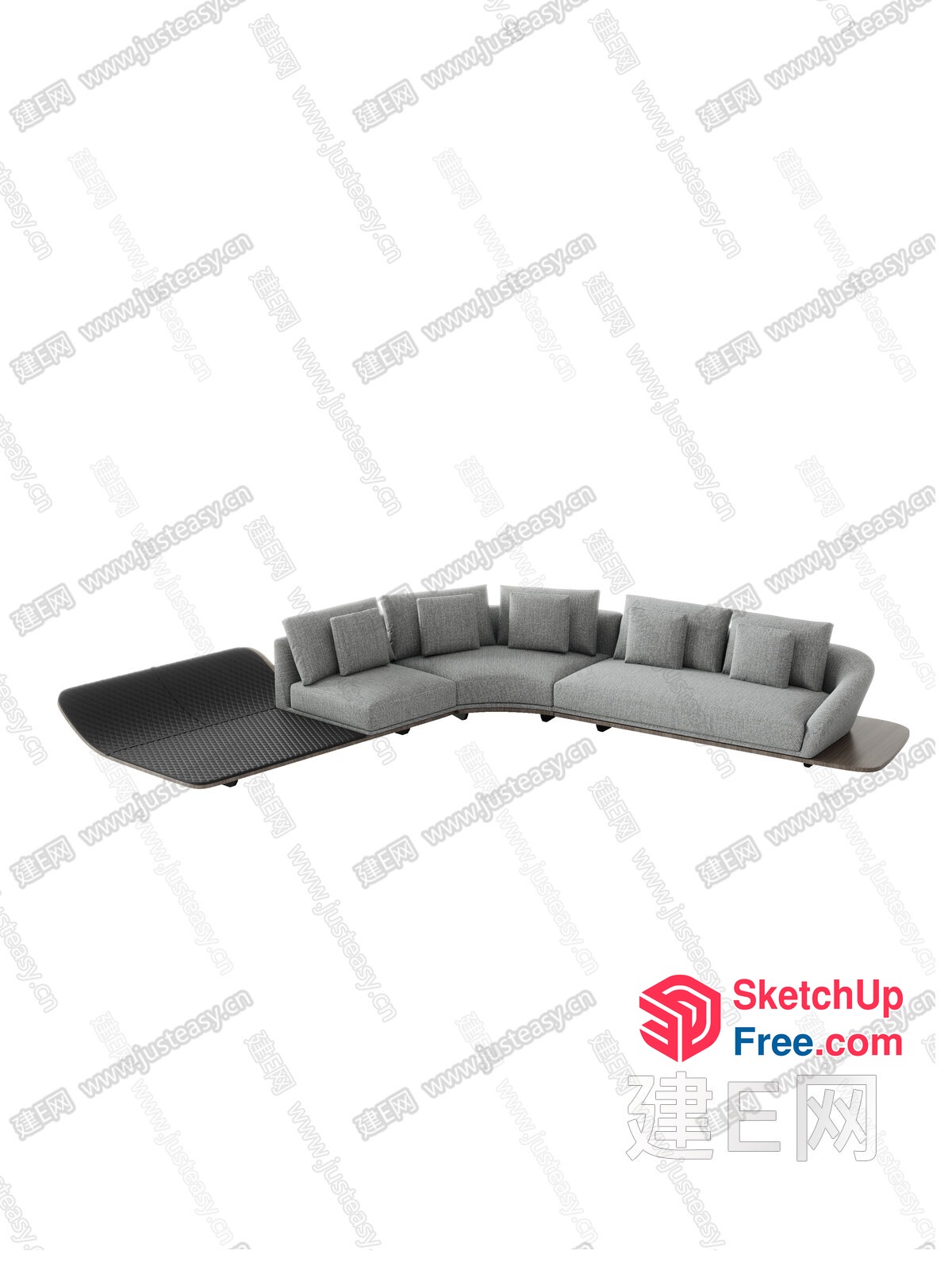Modern L-Shaped Sofa With Wooden Base 3D SketchUp File