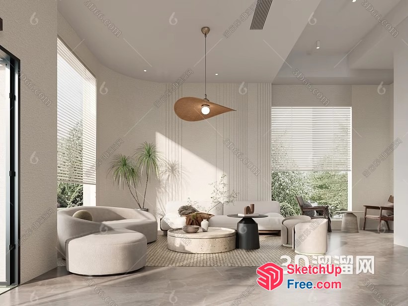 Modern Minimalist Living Room With Large Windows 3D SketchUp File