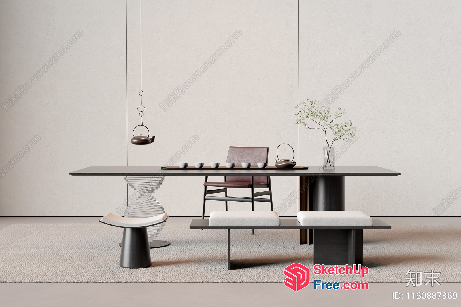 Minimalist Japanese-Style Dining Room With Modern Furniture 3D SketchUp File