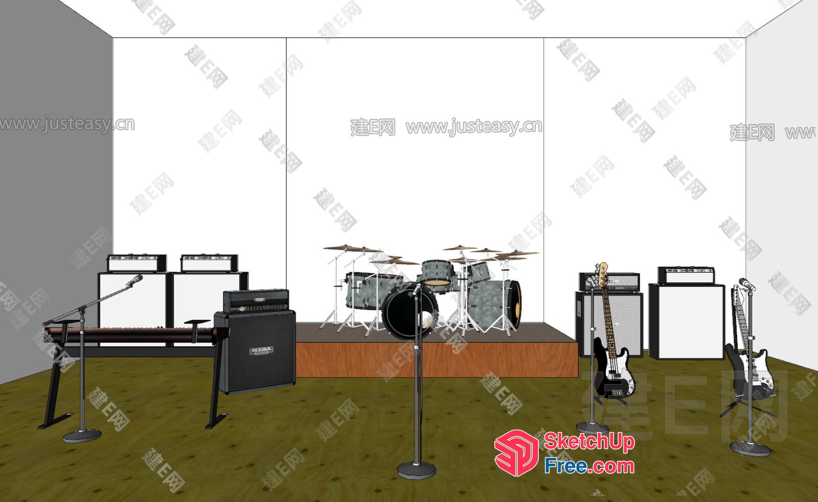 A Stage With Musical Instruments And Equipment 3D SketchUp File