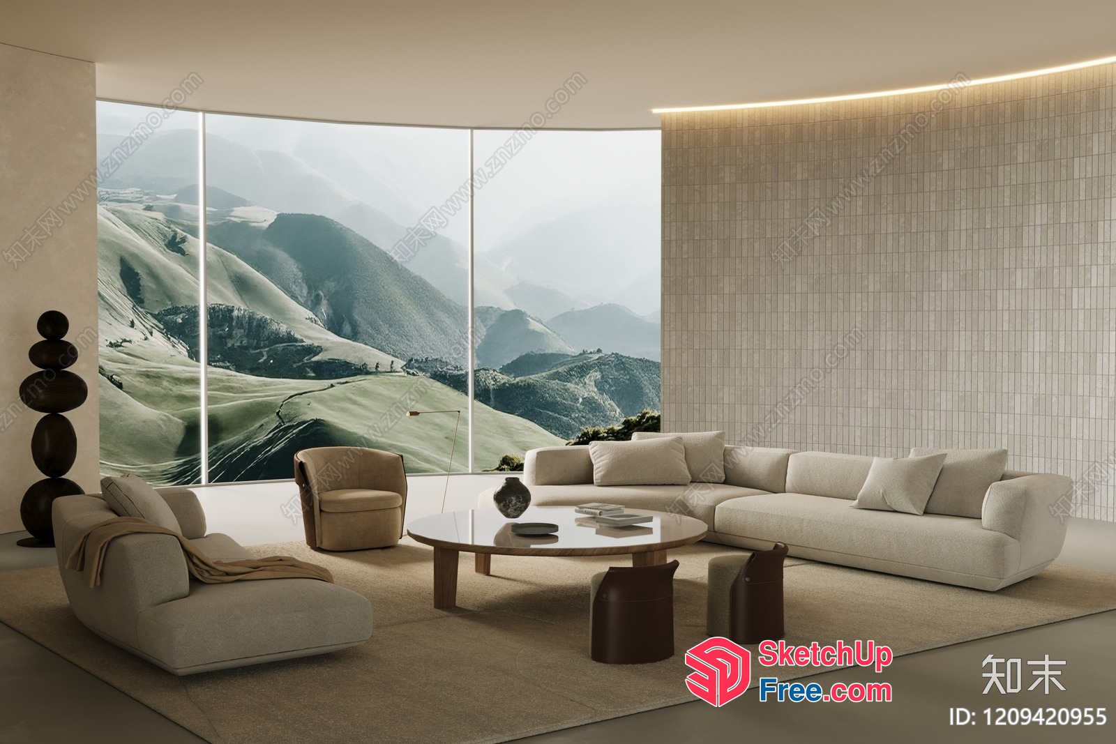 Minimalist Style Living Room With Panoramic Mountain View 3D SketchUp File