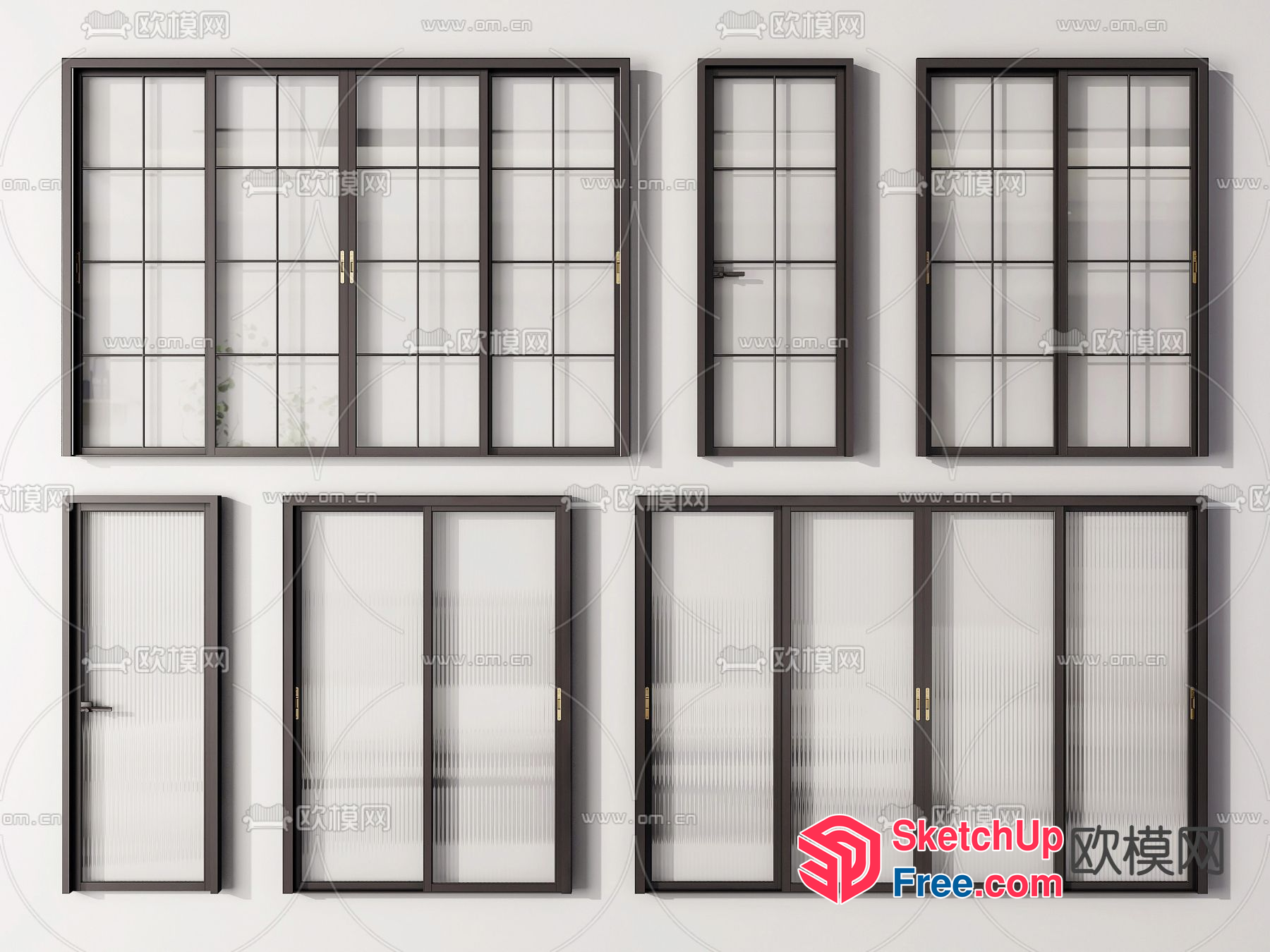 Modern Sliding Doors With Glass Panels 3D SketchUp File