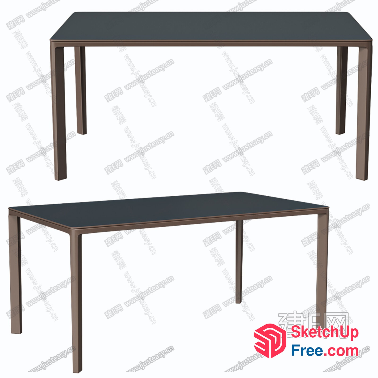 Two Rectangular Tables With Brown Legs And Black Tops 3D SketchUp File