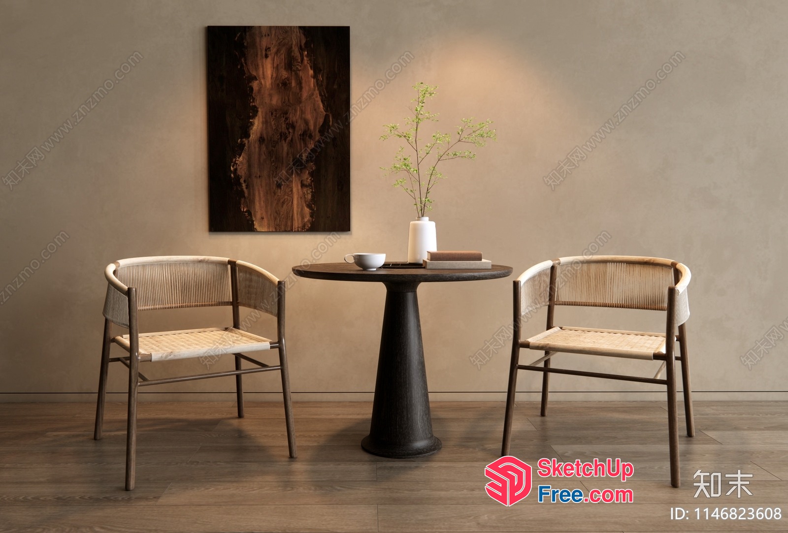 Minimalist Japanese Style Dining Room With Pillar Table 3D SketchUp File